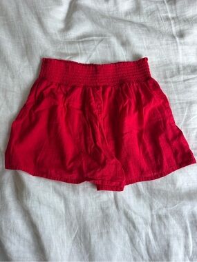 High-Waist Red Smocked Waist Shorts for Women